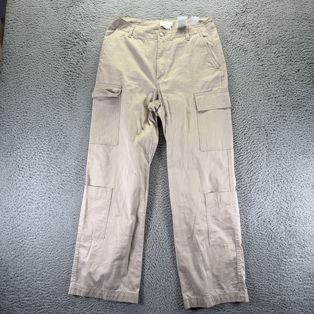 H&M Pant Women's‎ 10 Beige Cotton Cargo Straight Leg Workwear Travel Utility